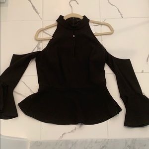 Intermix cold shoulder flared sleeve top